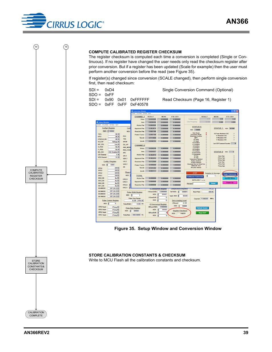 An366, Figure 35. setup window and conversion window | Cirrus Logic AN366 User Manual | Page 39 / 50