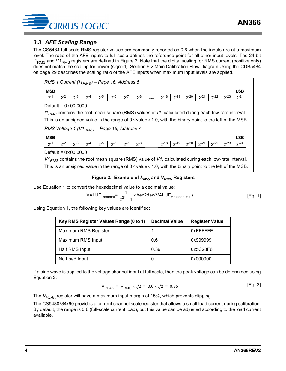 3 afe scaling range, An366 | Cirrus Logic AN366 User Manual | Page 4 / 50