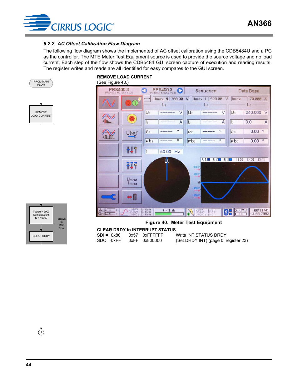 2 ac offset calibration flow diagram, An366, Figure 40. meter test equipment | Cirrus Logic AN366 User Manual | Page 44 / 50