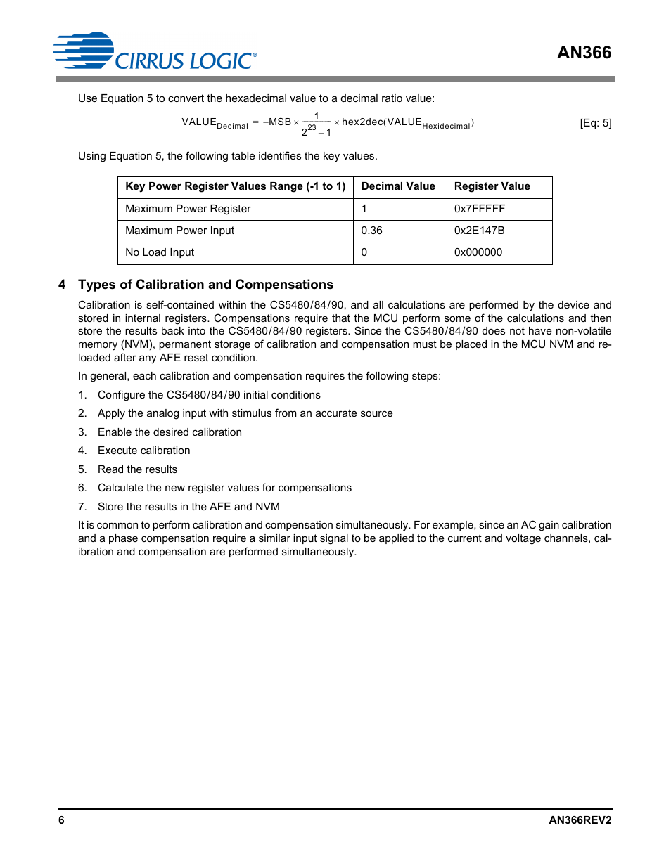 4 types of calibration and compensations, An366 | Cirrus Logic AN366 User Manual | Page 6 / 50