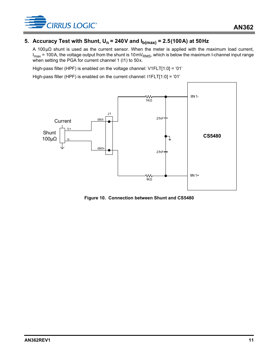 An362, Accuracy test with shunt, u, 240v and i | Cirrus Logic AN362 User Manual | Page 11 / 16