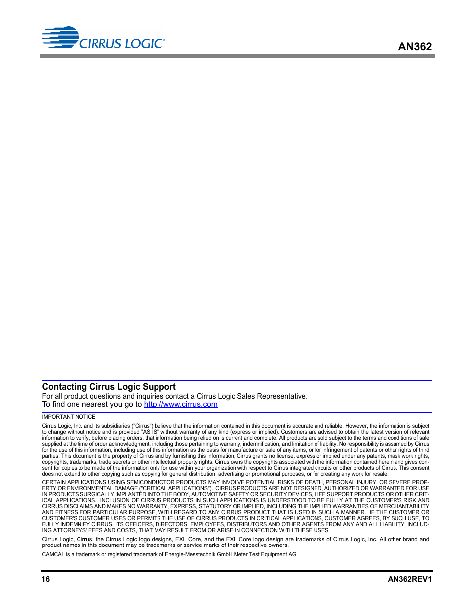 An362, Contacting cirrus logic support | Cirrus Logic AN362 User Manual | Page 16 / 16