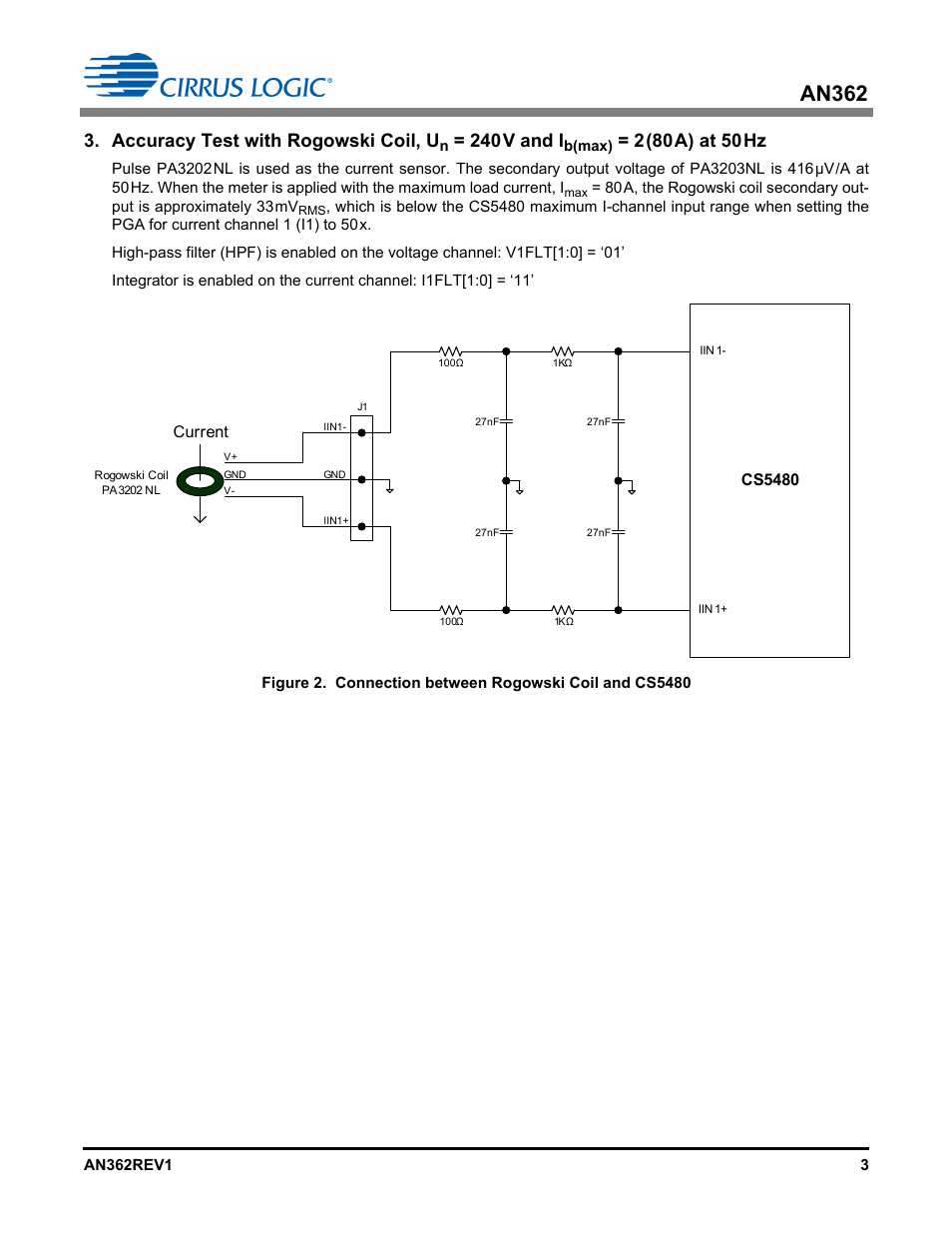 An362, Accuracy test with rogowski coil, u, 240v and i | Cirrus Logic AN362 User Manual | Page 3 / 16