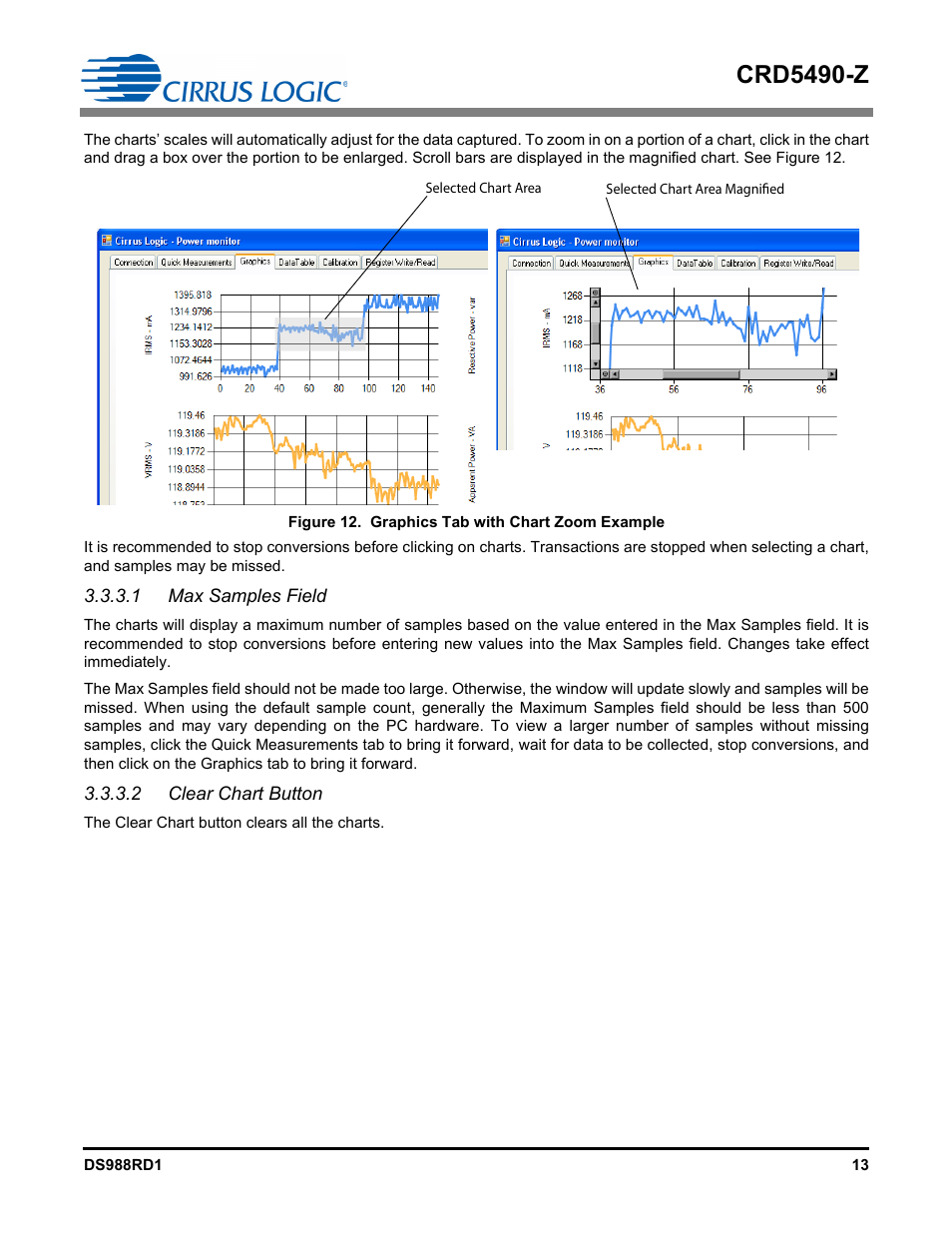 1 max samples field, 2 clear chart button, Crd5490-z | Cirrus Logic CRD5490 User Manual | Page 13 / 40