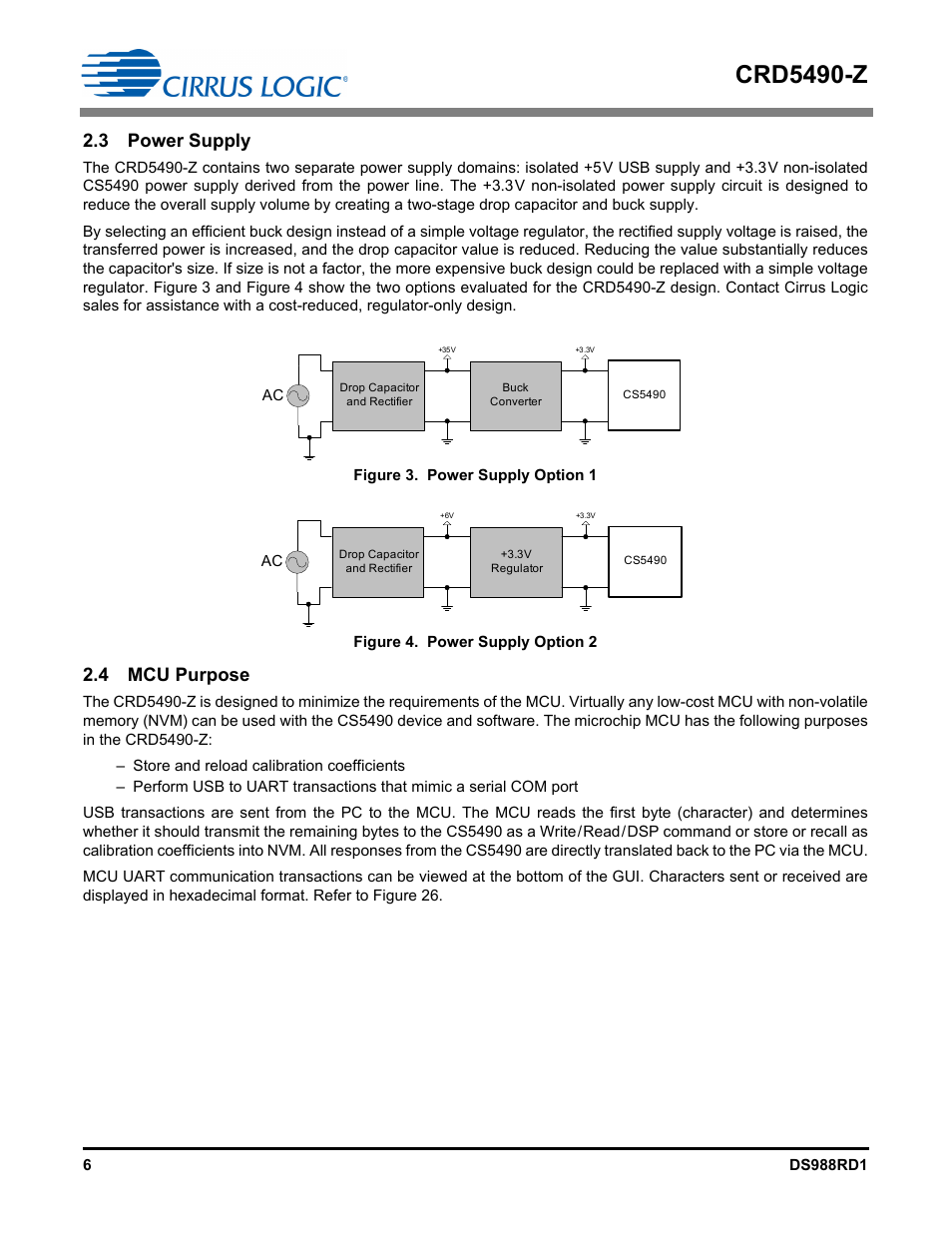 3 power supply, 4 mcu purpose, Crd5490-z | Cirrus Logic CRD5490 User Manual | Page 6 / 40