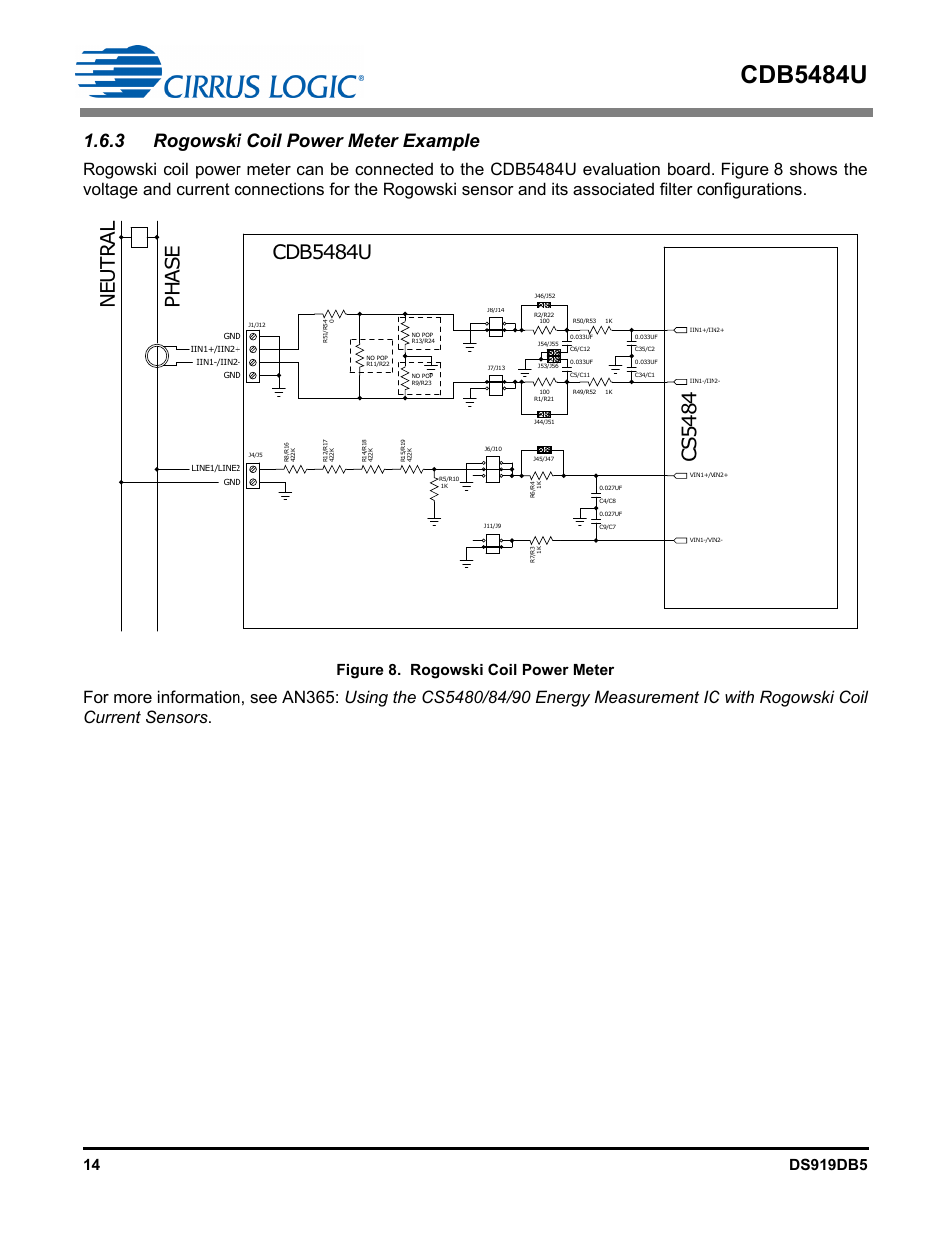 3 rogowski coil power meter example, Cdb5484u, Figure 8. rogowski coil power meter | Cirrus Logic CDB5484U User Manual | Page 14 / 47