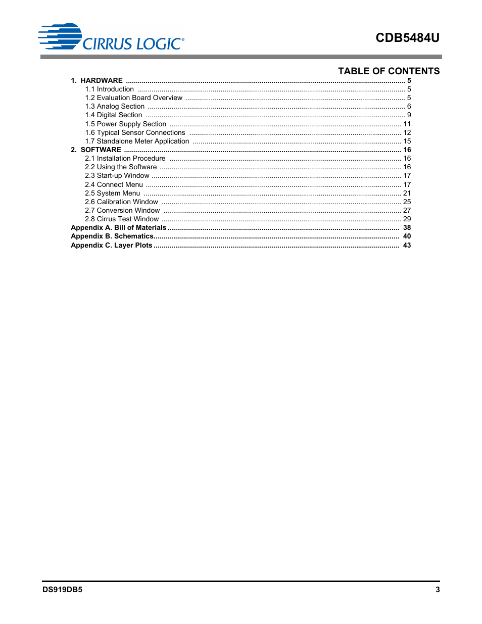 Cirrus Logic CDB5484U User Manual | Page 3 / 47