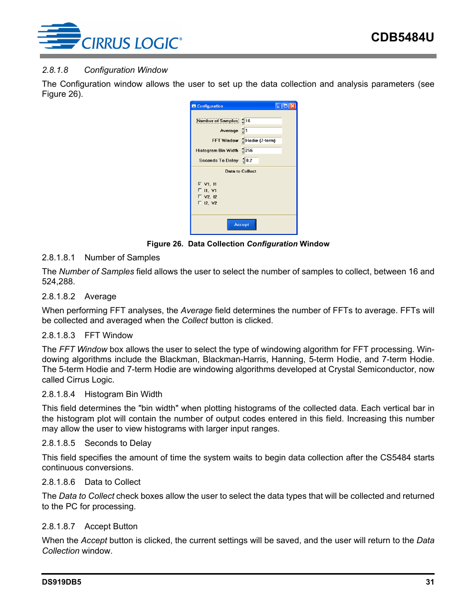 8 configuration window, Figure 26. data collection configuration window, Cdb5484u | Cirrus Logic CDB5484U User Manual | Page 31 / 47