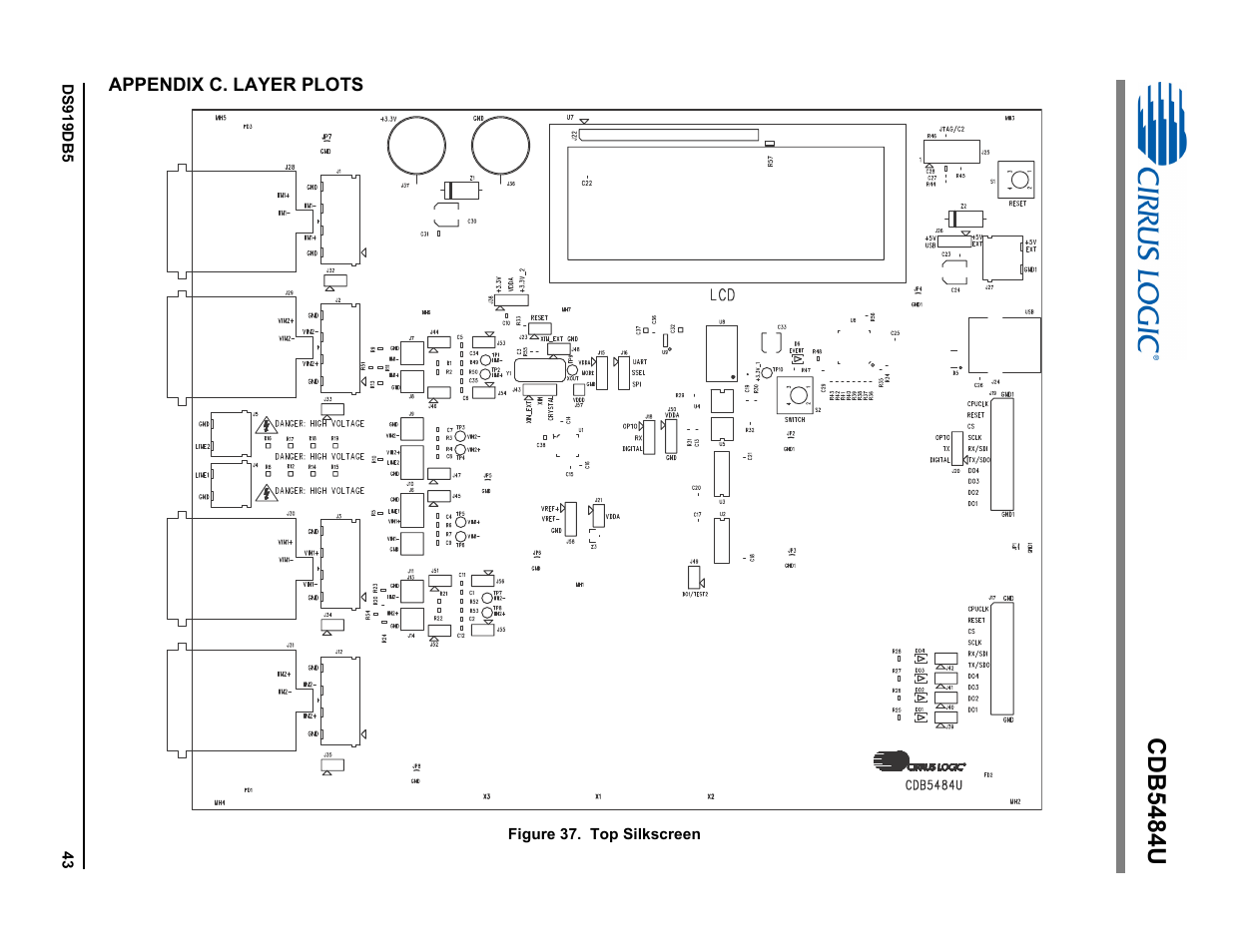 Appendix c. layer plots, Figure 37. top silkscreen, Cdb5484u | Cirrus Logic CDB5484U User Manual | Page 43 / 47
