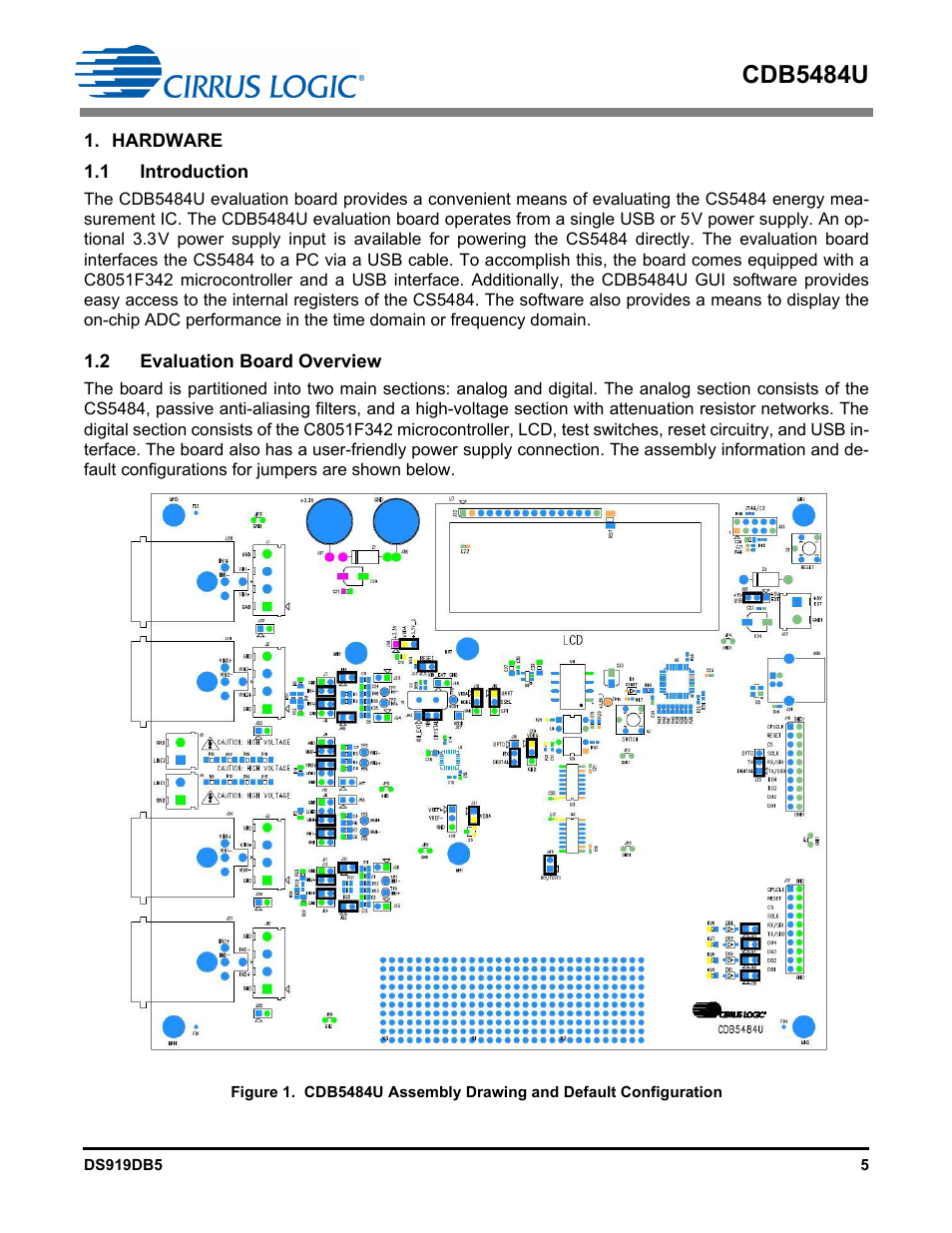 Hardware, 1 introduction, 2 evaluation board overview | 1 introduction 1.2 evaluation board overview, Cdb5484u | Cirrus Logic CDB5484U User Manual | Page 5 / 47