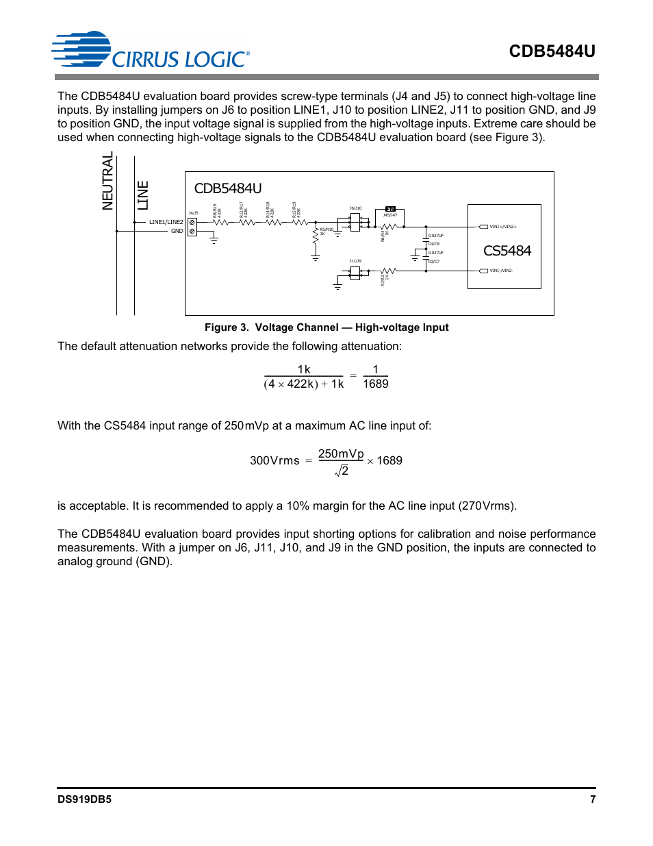 Figure 3. voltage channel — high-voltage input, Cdb5484u | Cirrus Logic CDB5484U User Manual | Page 7 / 47