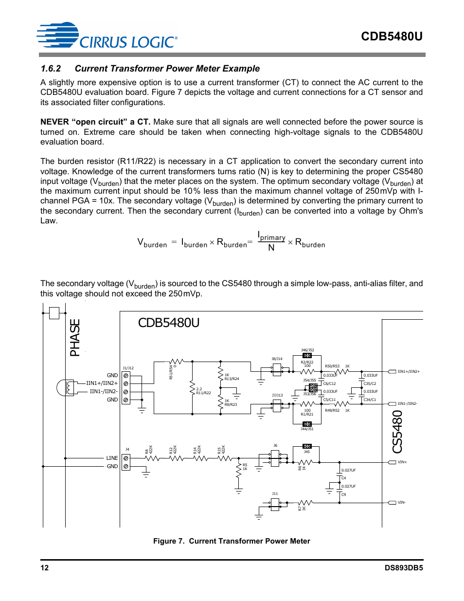 2 current transformer power meter example, Figure 7. current transformer power meter, Cdb5480u | N------------------ r | Cirrus Logic CDB5480U User Manual | Page 12 / 47