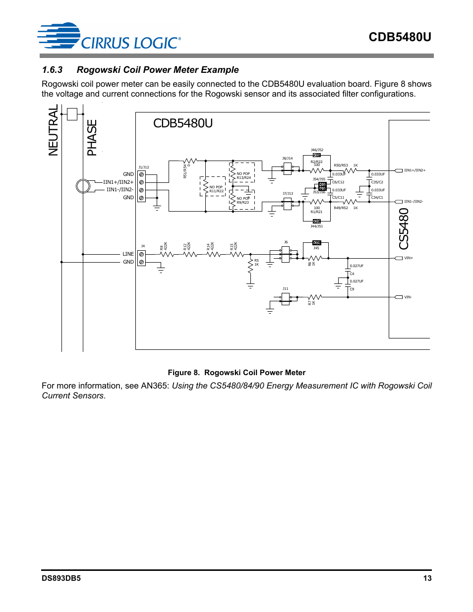 3 rogowski coil power meter example, Figure 8. rogowski coil power meter, Cdb5480u | Cirrus Logic CDB5480U User Manual | Page 13 / 47