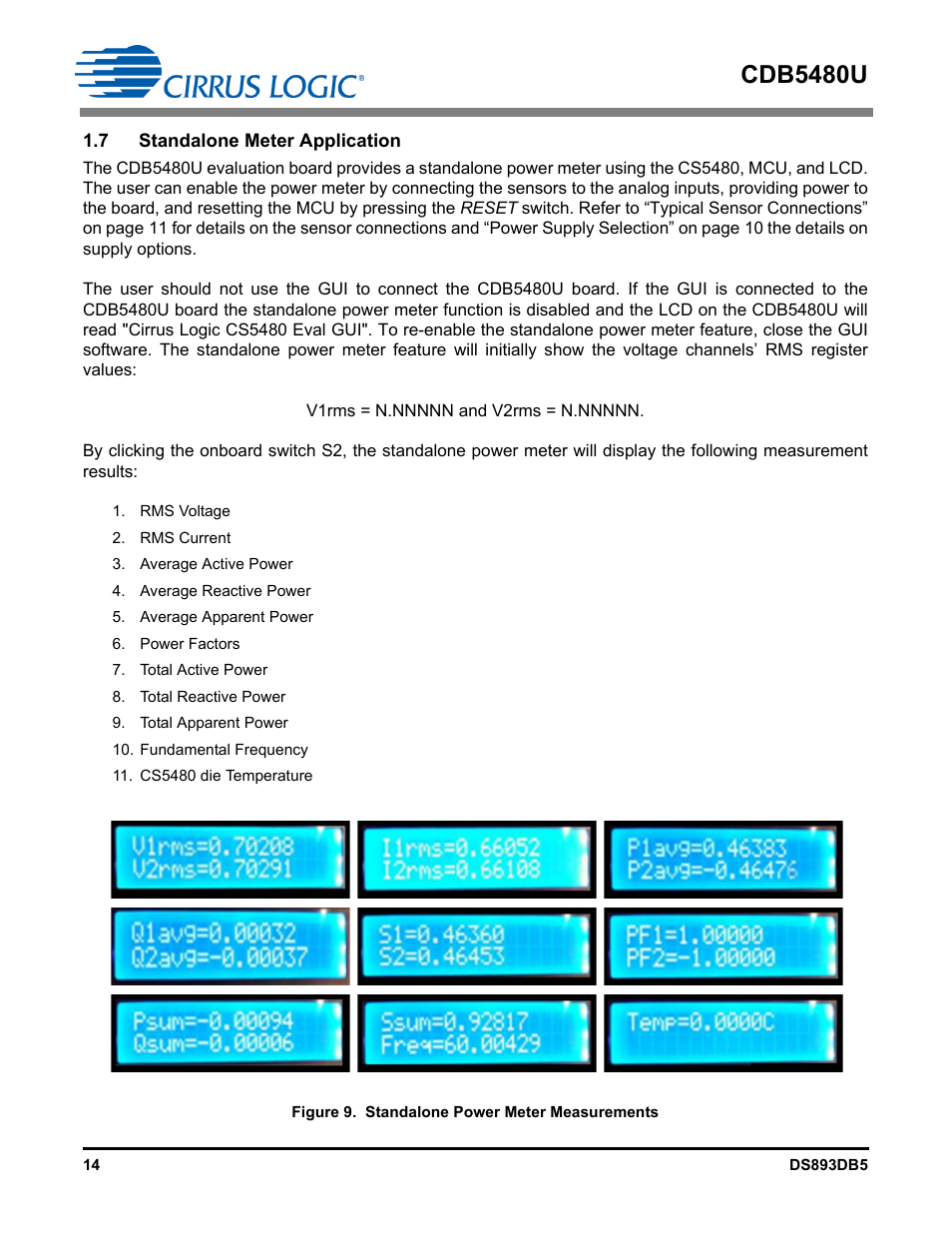 7 standalone meter application, Figure 9. standalone power meter measurements, Cdb5480u | Cirrus Logic CDB5480U User Manual | Page 14 / 47