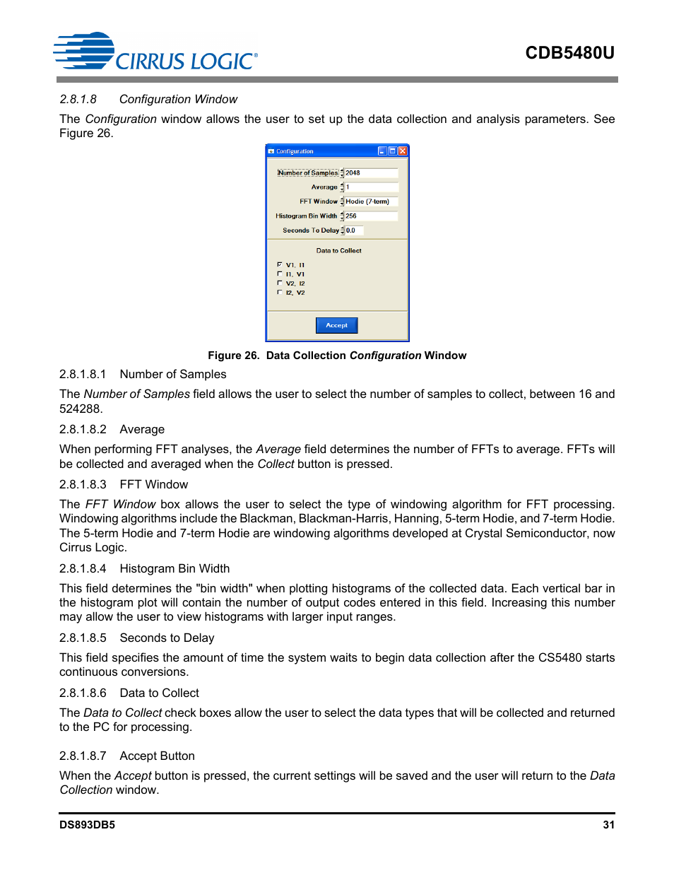 8 configuration window, Figure 26. data collection configuration window, Cdb5480u | Cirrus Logic CDB5480U User Manual | Page 31 / 47