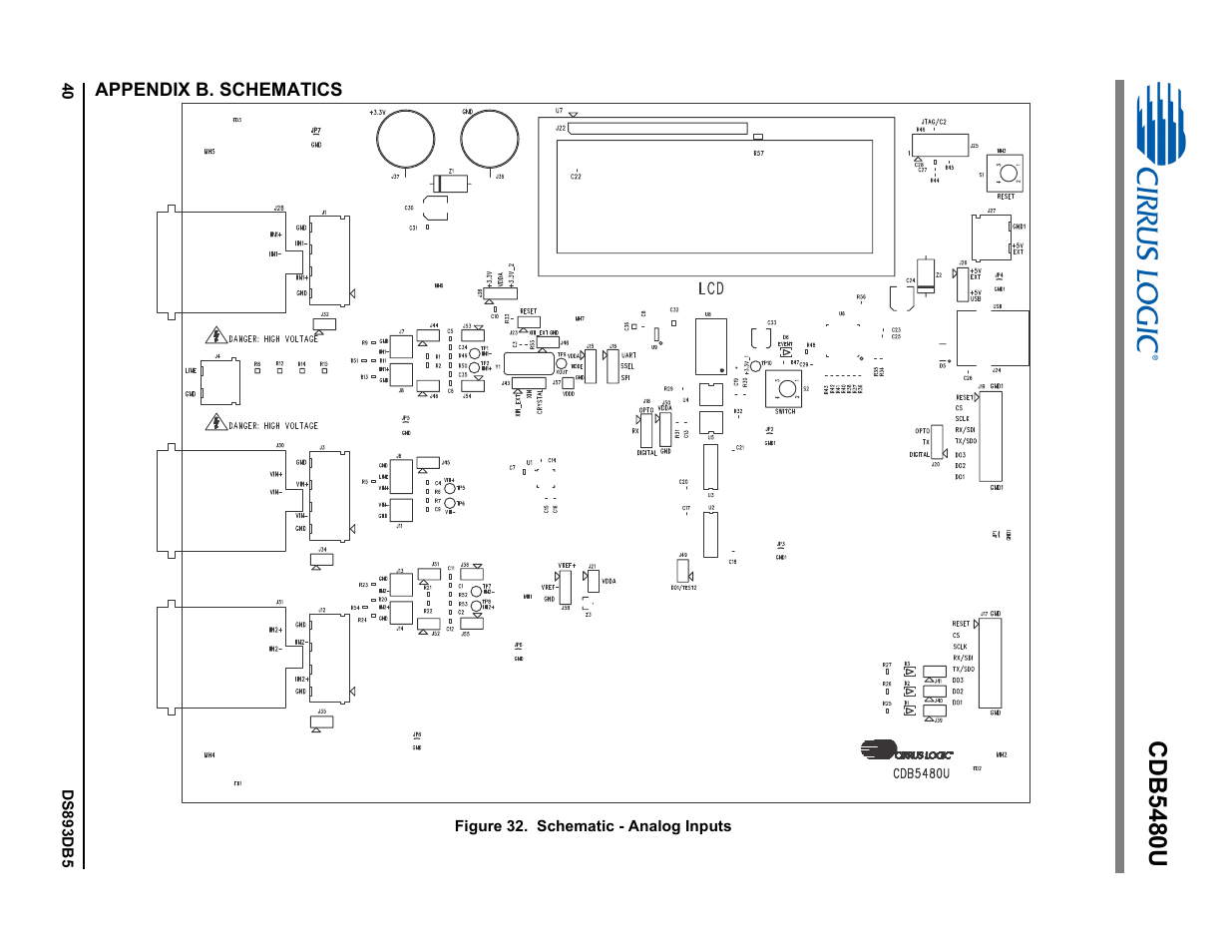 Appendix b. schematics, Figure 32. schematic - analog inputs, Cdb5480u | Cirrus Logic CDB5480U User Manual | Page 40 / 47