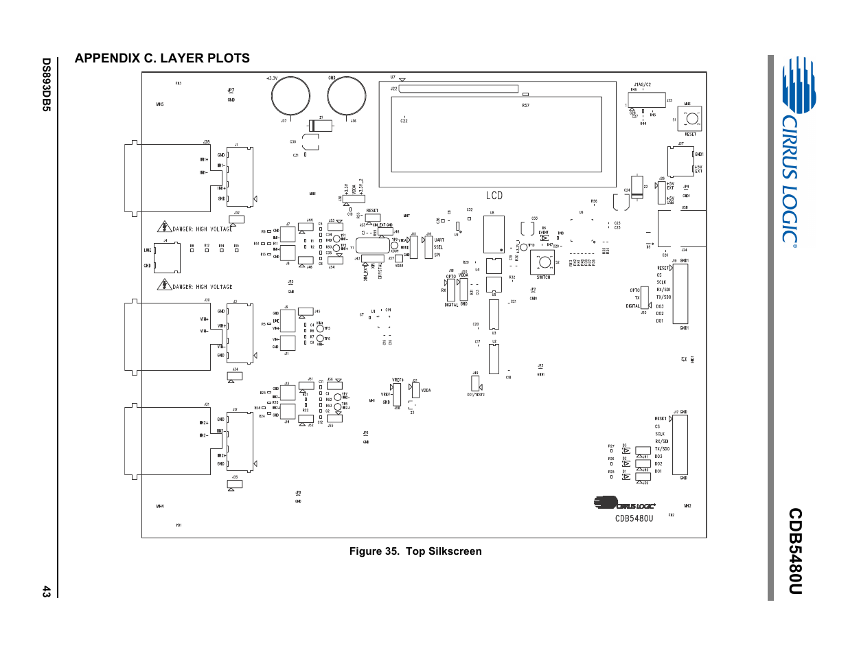 Appendix c. layer plots, Figure 35. top silkscreen, Cdb5480u | Cirrus Logic CDB5480U User Manual | Page 43 / 47