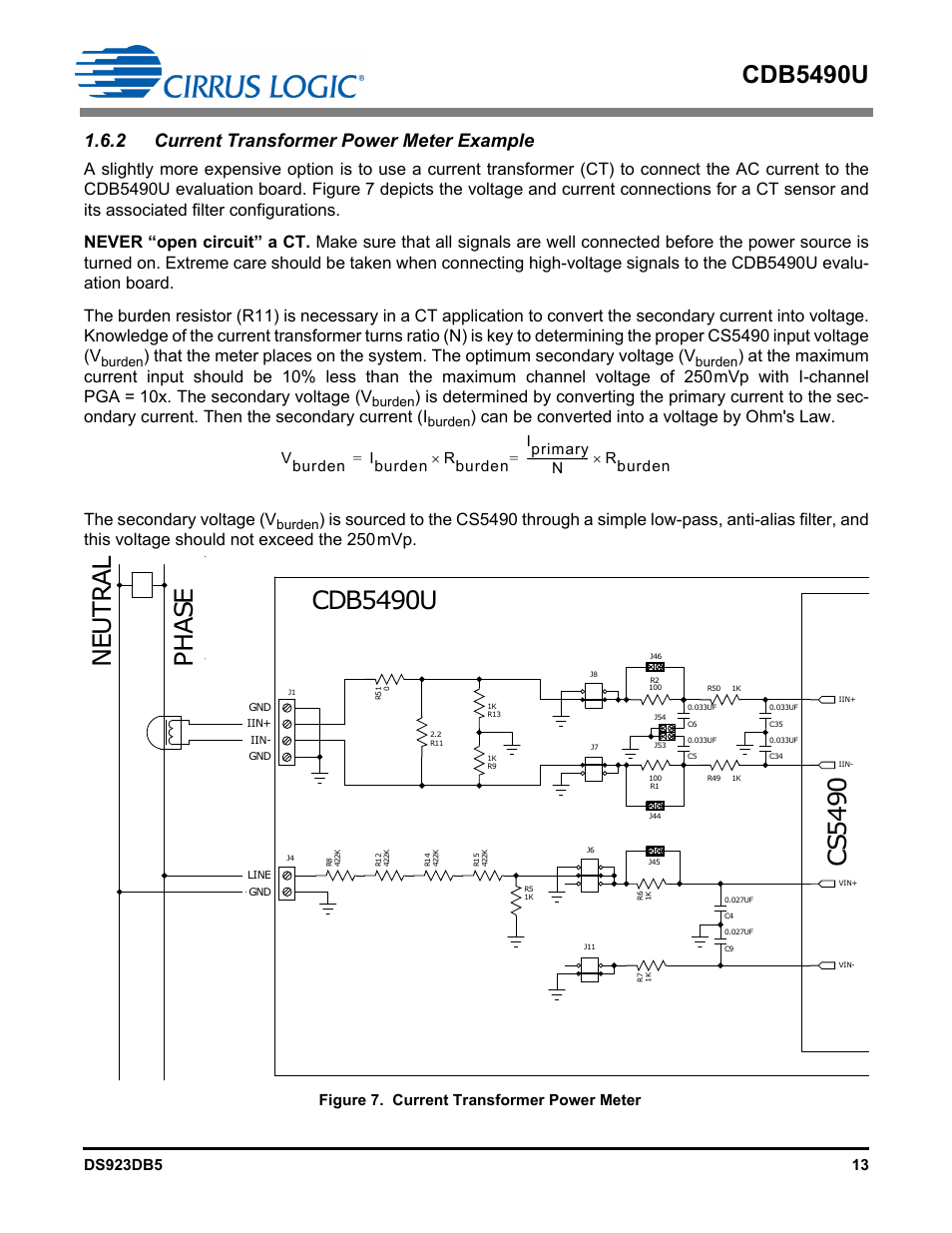 2 current transformer power meter example, Figure 7. current transformer power meter, Cdb5490u | Cirrus Logic CDB5490U User Manual | Page 13 / 46