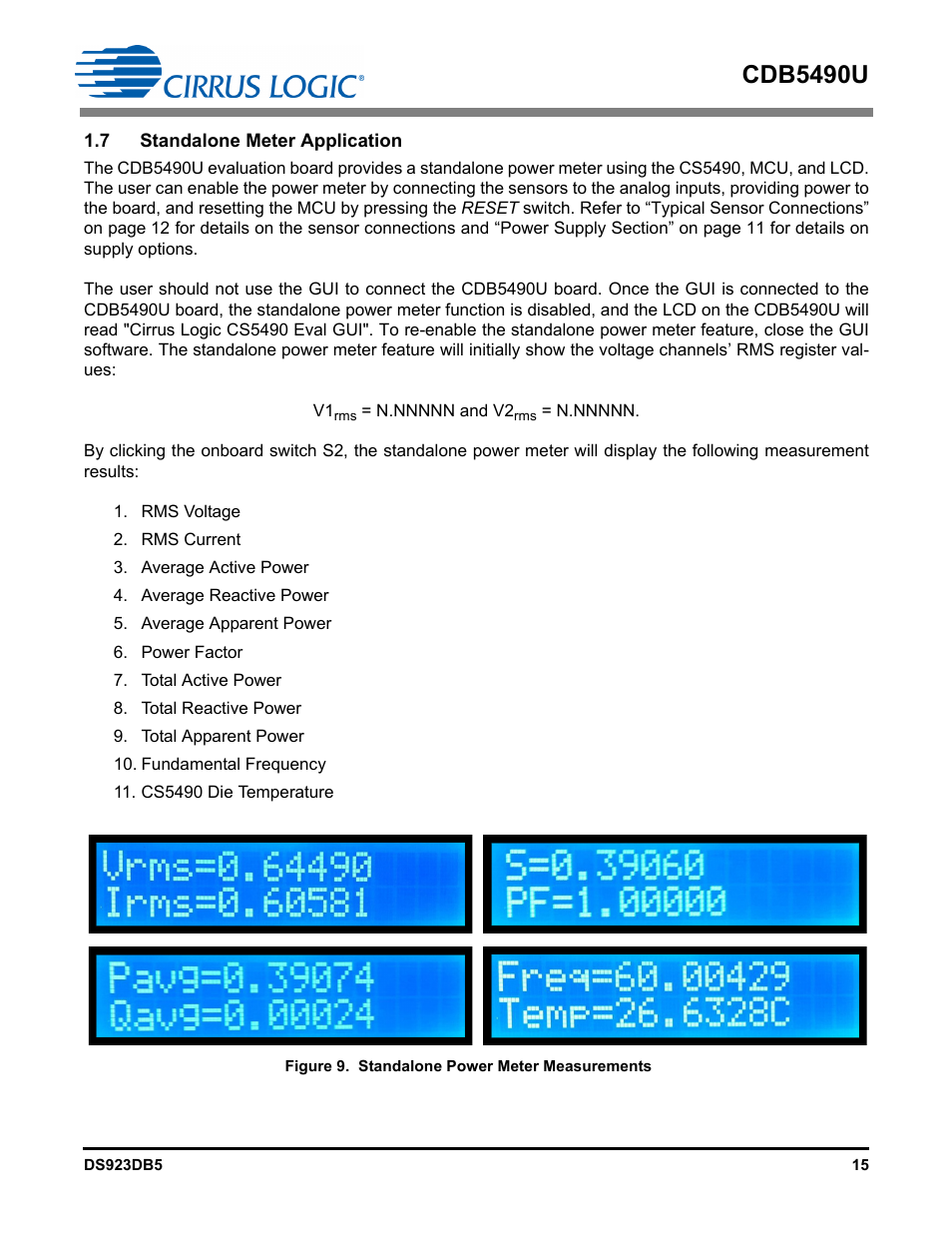 7 standalone meter application, Figure 9. standalone power meter measurements, Cdb5490u | Cirrus Logic CDB5490U User Manual | Page 15 / 46