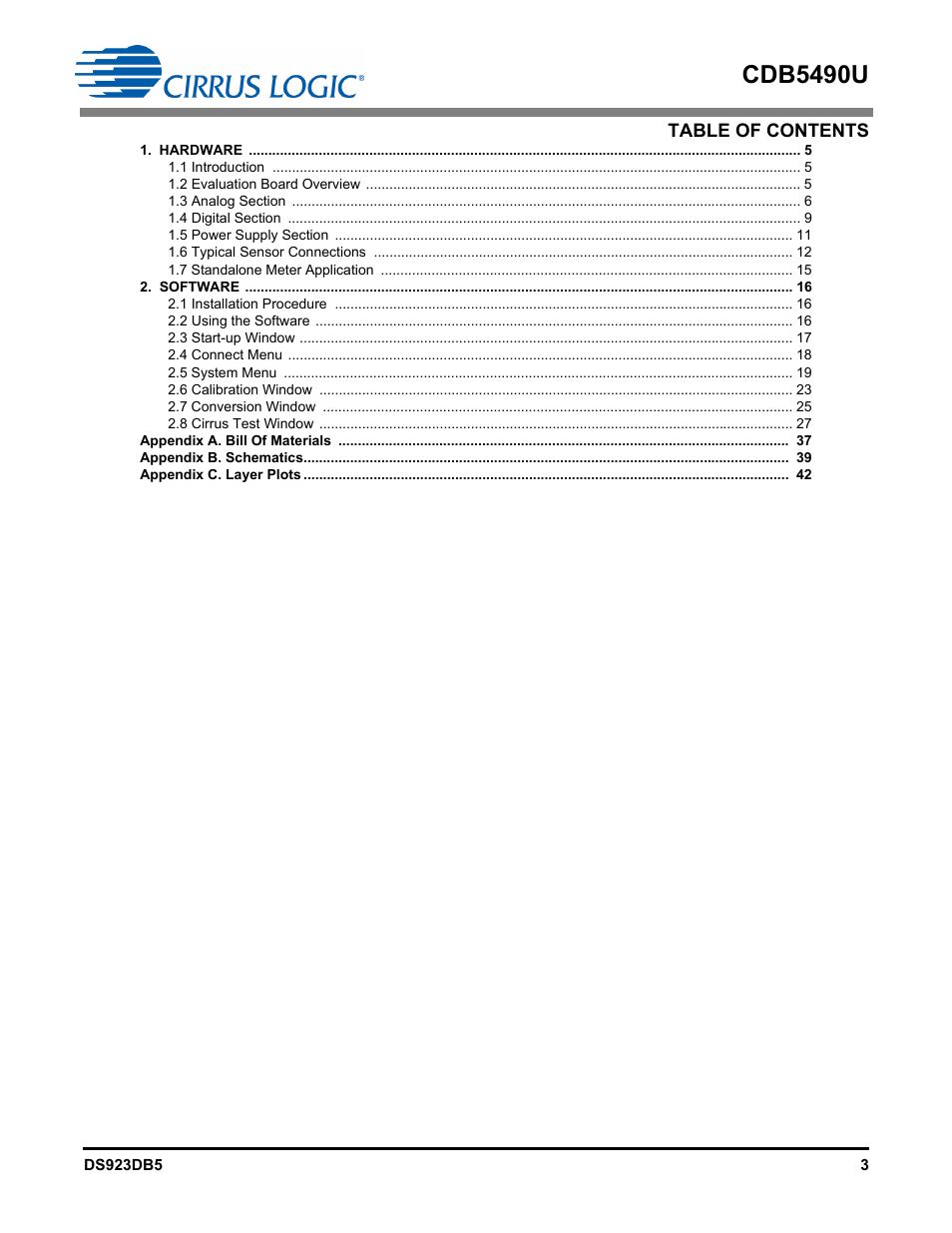 Cirrus Logic CDB5490U User Manual | Page 3 / 46