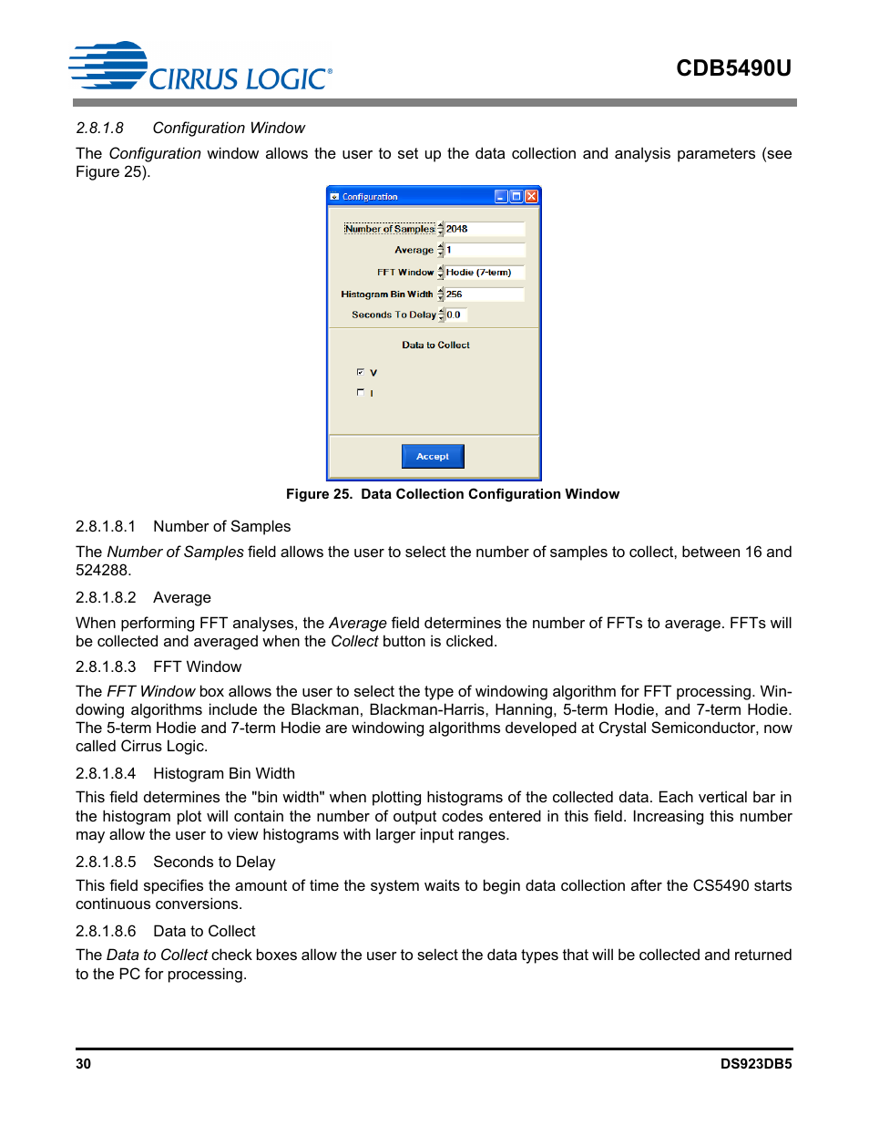8 configuration window, Figure 25. data collection configuration window, Cdb5490u | Cirrus Logic CDB5490U User Manual | Page 30 / 46