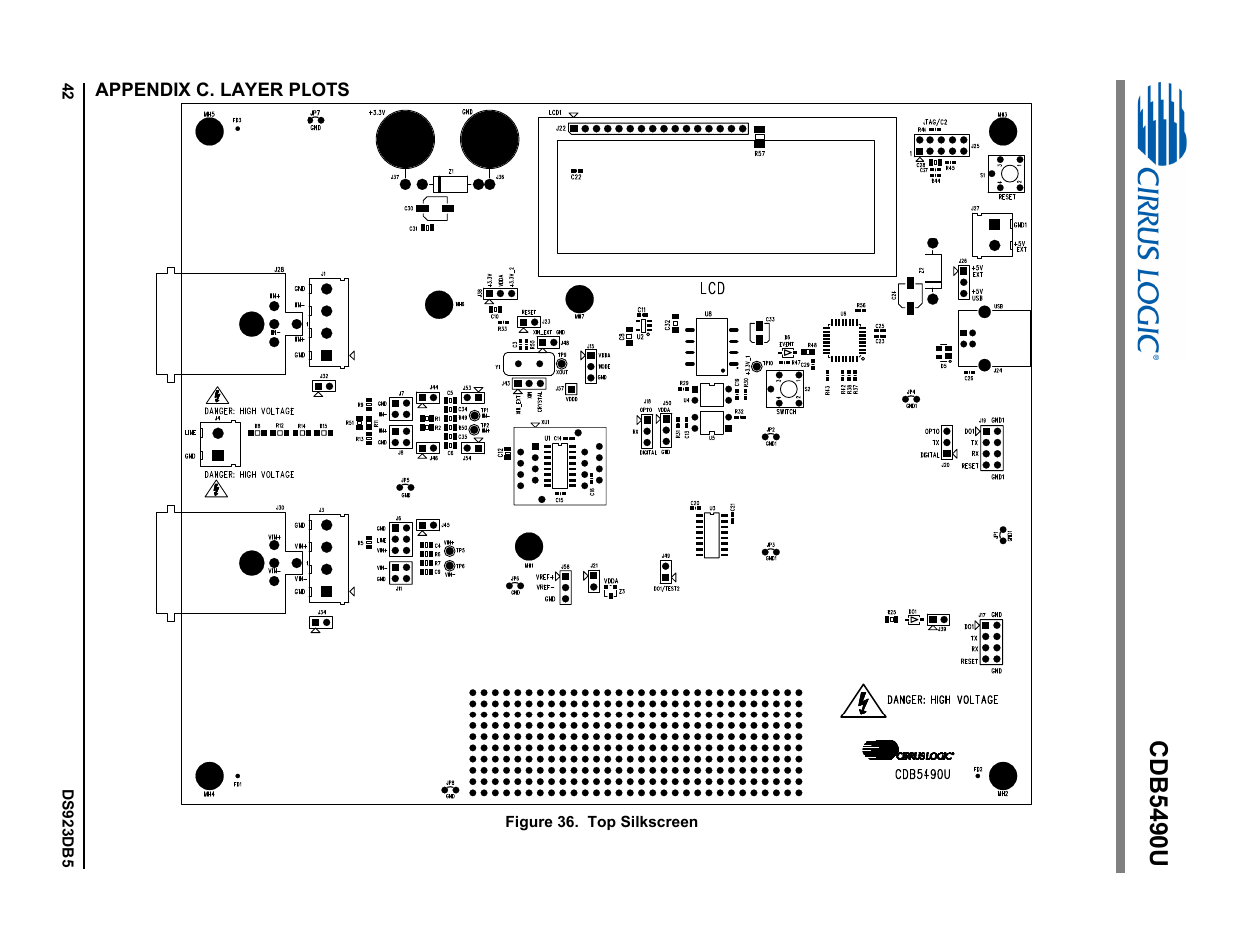 Appendix c. layer plots, Figure 36. top silkscreen, Cdb5490u | Cirrus Logic CDB5490U User Manual | Page 42 / 46