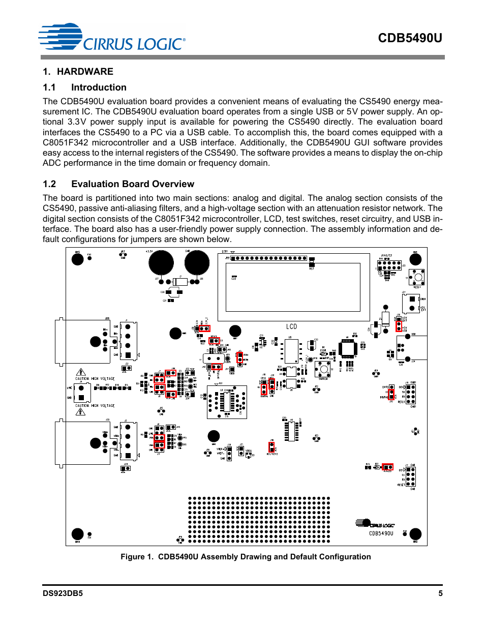Hardware, 1 introduction, 2 evaluation board overview | 1 introduction 1.2 evaluation board overview, Cdb5490u | Cirrus Logic CDB5490U User Manual | Page 5 / 46