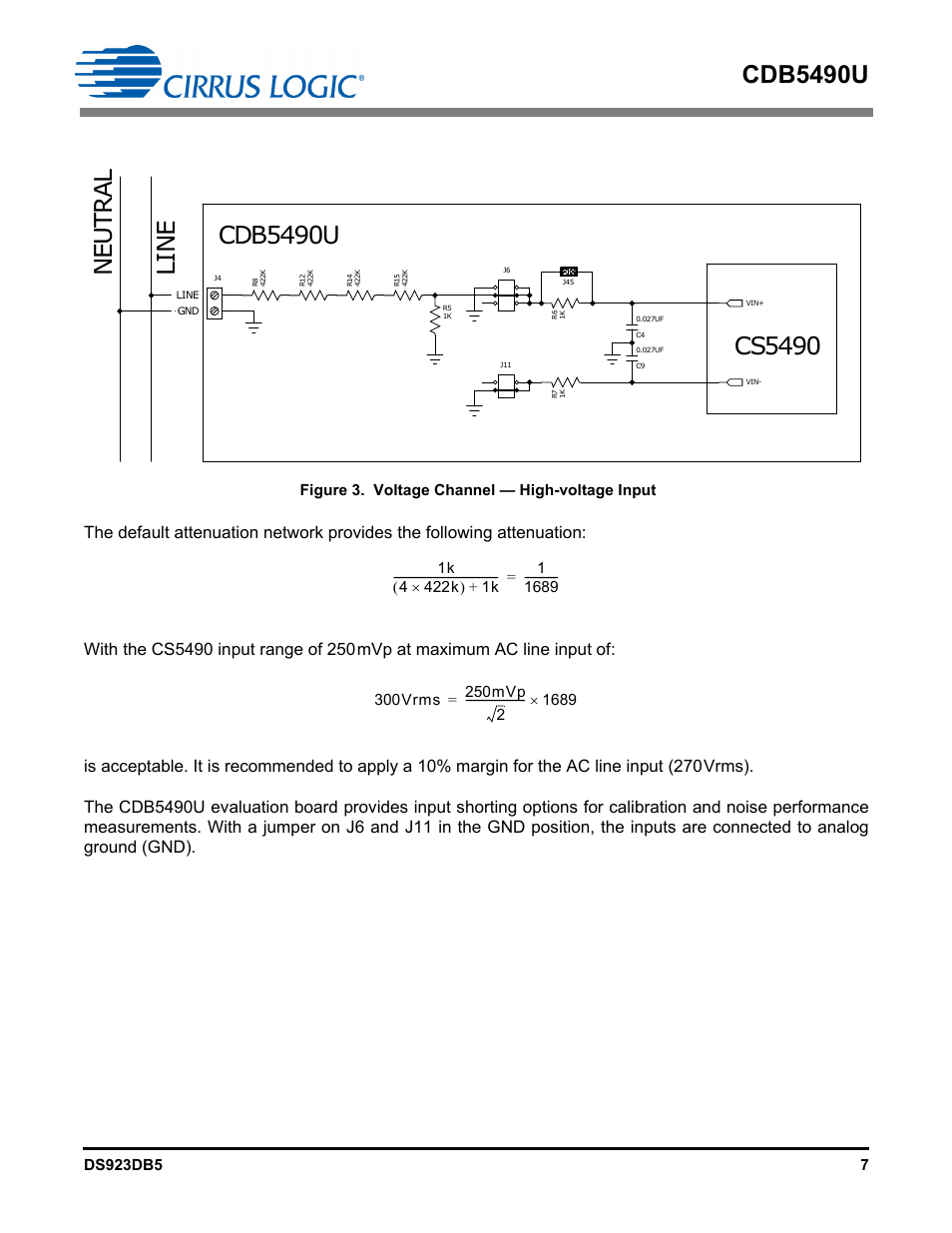 Figure 3. voltage channel — high-voltage input, Cdb5490u | Cirrus Logic CDB5490U User Manual | Page 7 / 46