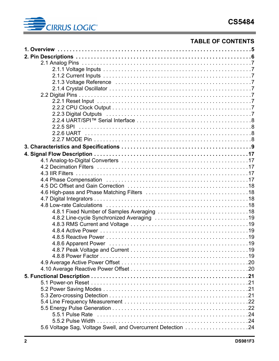 Cs5484 | Cirrus Logic CS5484 User Manual | Page 2 / 67