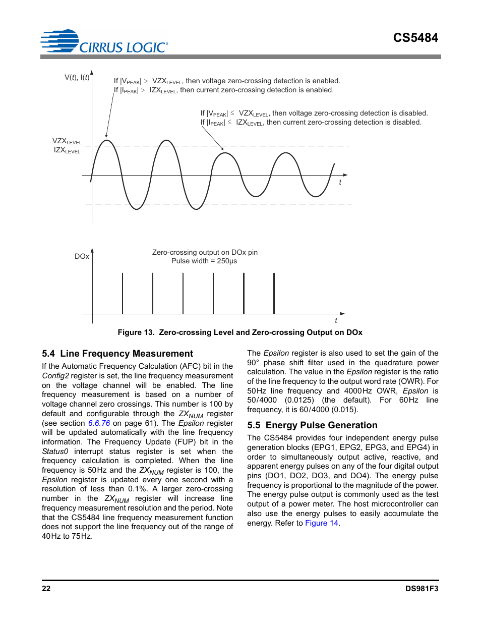 4 line frequency measurement, 5 energy pulse generation, Cs5484 | Cirrus Logic CS5484 User Manual | Page 22 / 67