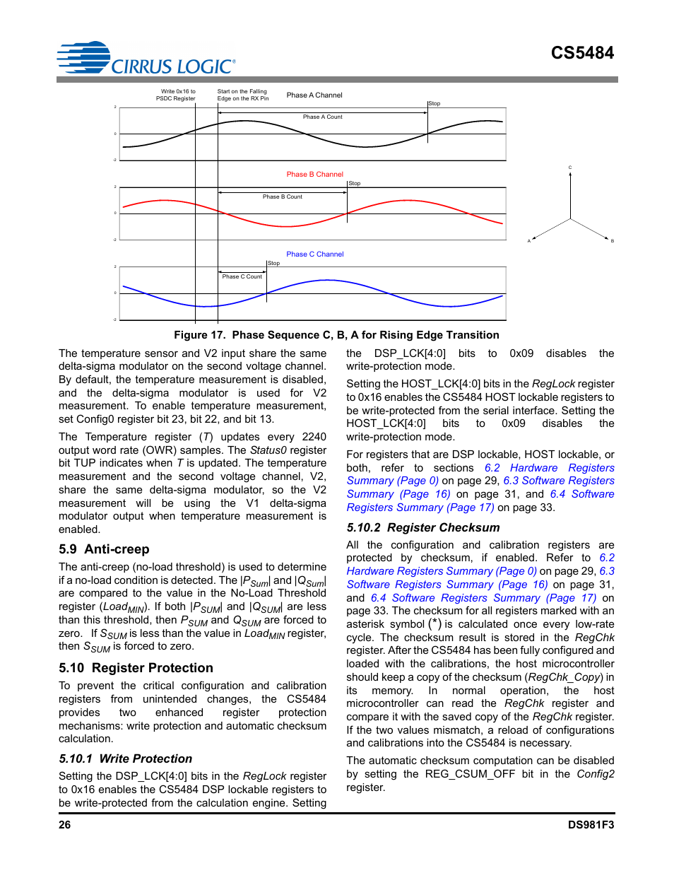 9 anti-creep, 10 register protection, 1 write protection | 2 register checksum, 9 anti-creep 5.10 register protection, 1 write protection 5.10.2 register checksum, Figure 17, Illustrate how, Cs5484 | Cirrus Logic CS5484 User Manual | Page 26 / 67