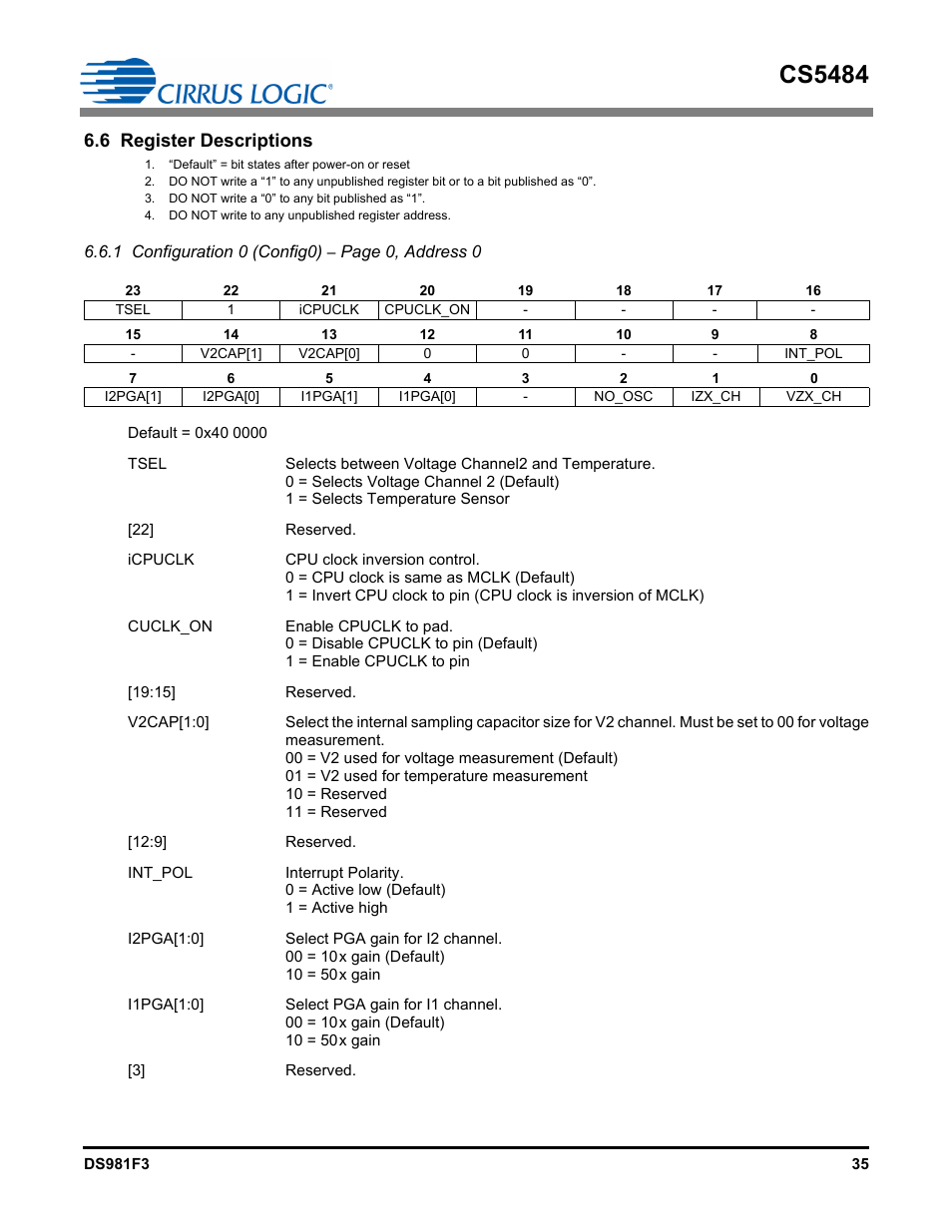 6 register descriptions, Cs5484 | Cirrus Logic CS5484 User Manual | Page 35 / 67