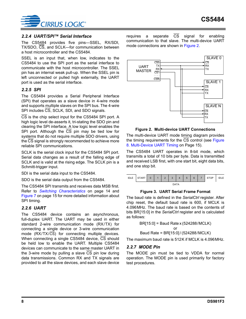 4 uart/spi™ serial interface, 5 spi, 6 uart | 7 mode pin, Cs5484 | Cirrus Logic CS5484 User Manual | Page 8 / 67