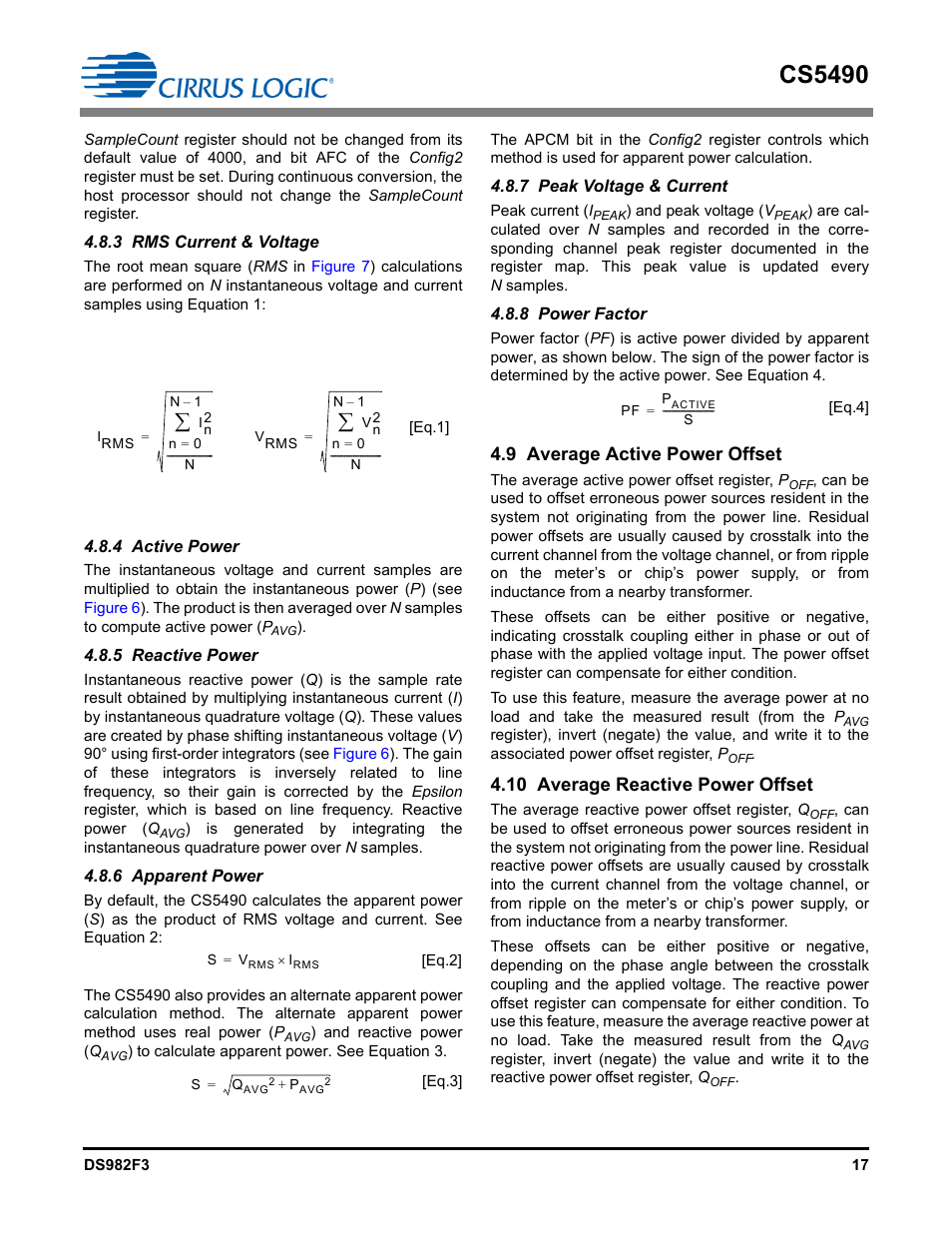 3 rms current & voltage, 4 active power, 5 reactive power | 6 apparent power, 7 peak voltage & current, 8 power factor, 9 average active power offset, 10 average reactive power offset, Cs5490 | Cirrus Logic CS5490 User Manual | Page 17 / 57