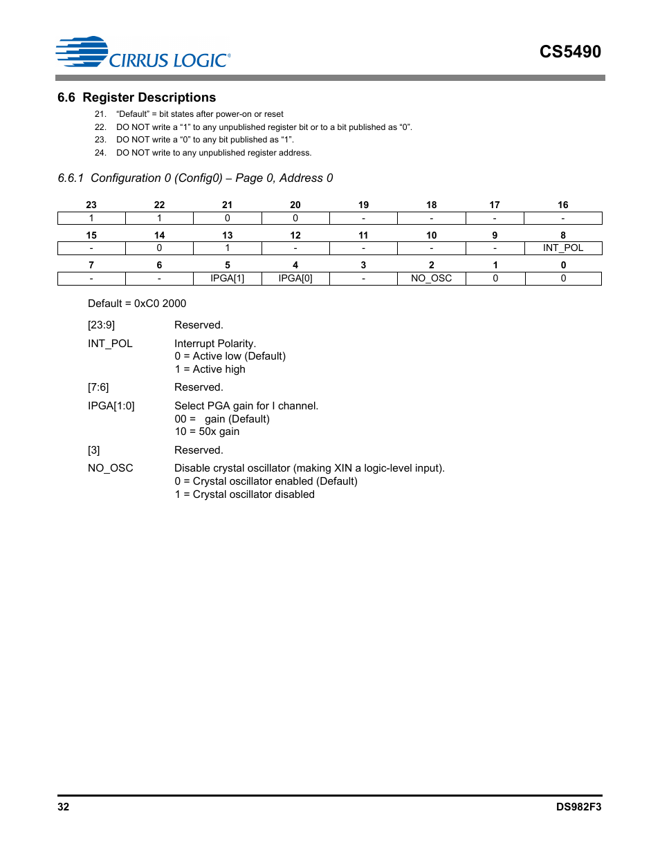 6 register descriptions, Cs5490 | Cirrus Logic CS5490 User Manual | Page 32 / 57