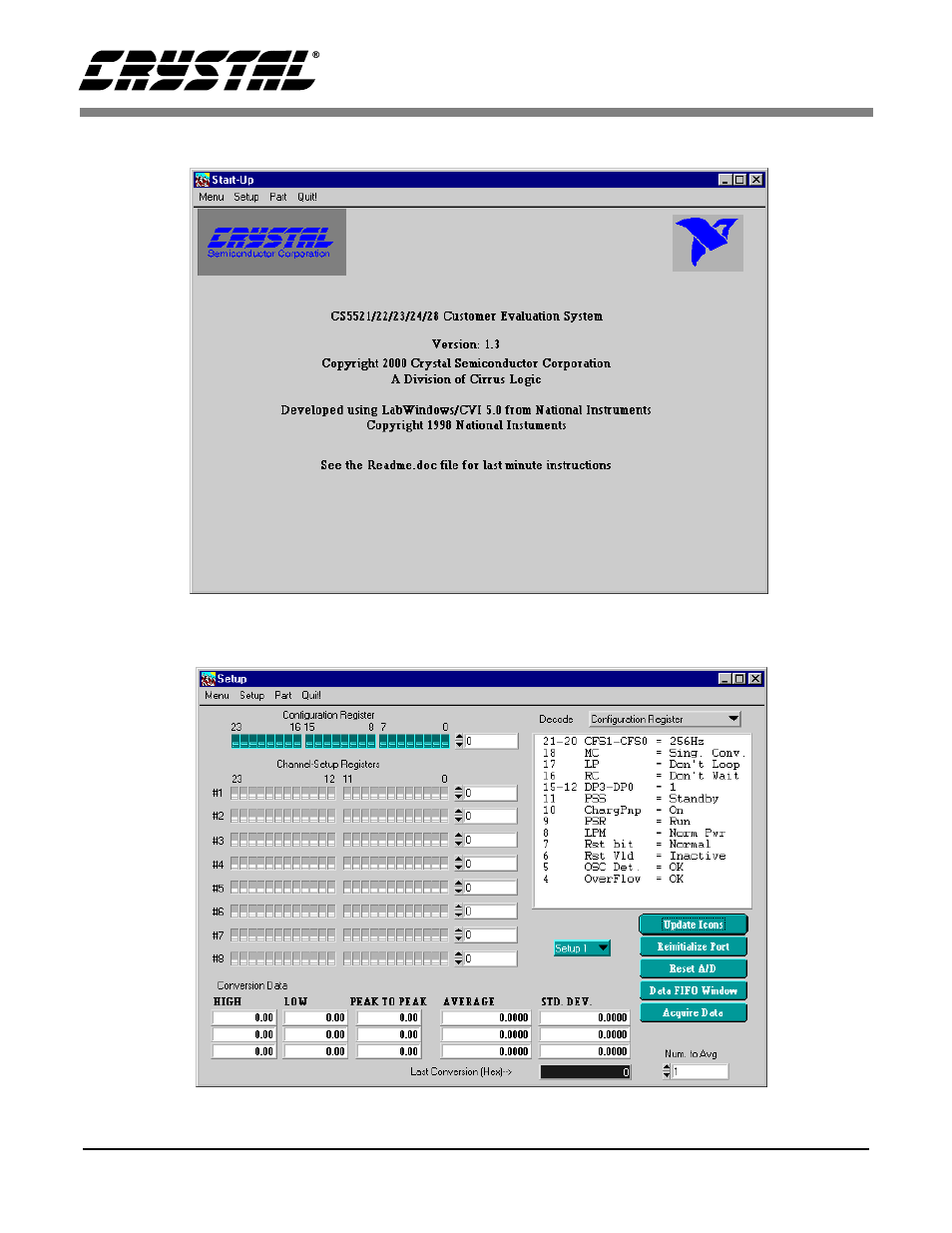 Figure 5. main menu, Figure 6. setup window, Figure 5. main menu figure 6. setup window | Cirrus Logic CDB5528 User Manual | Page 21 / 28