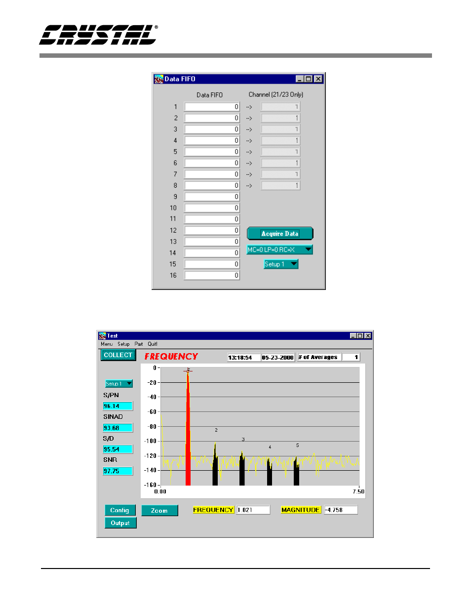 Figure 7. data fifo window, Figure 8. frequency domain analysis, E frequency domain analysis | E 8) | Cirrus Logic CDB5528 User Manual | Page 22 / 28