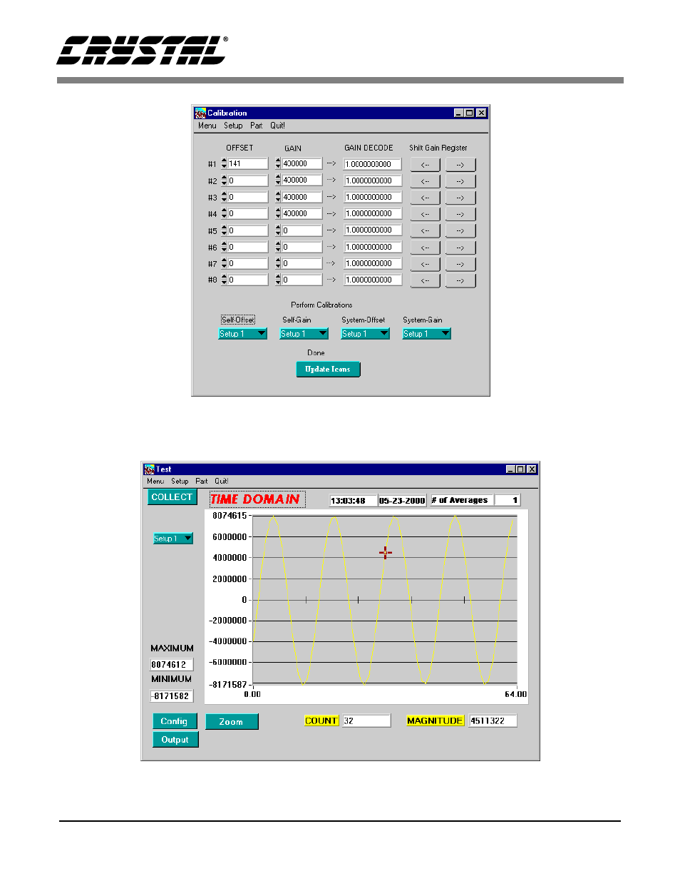 Figure 9. calibration menu, Figure 10. time domain analysis, Time domain analysis | E 10) | Cirrus Logic CDB5528 User Manual | Page 23 / 28
