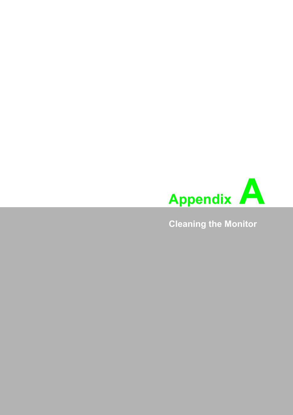 A cleaning the monitor, Appendix a | Advantech FPM-8192V/8232V User Manual | Page 35 / 48
