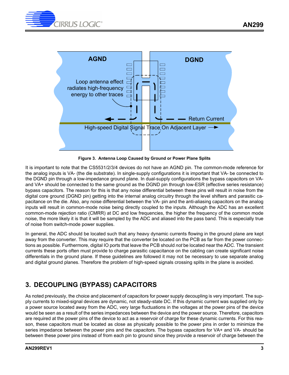 Decoupling (bypass) capacitors, Figure 3, An299 | Cirrus Logic AN299 User Manual | Page 3 / 10