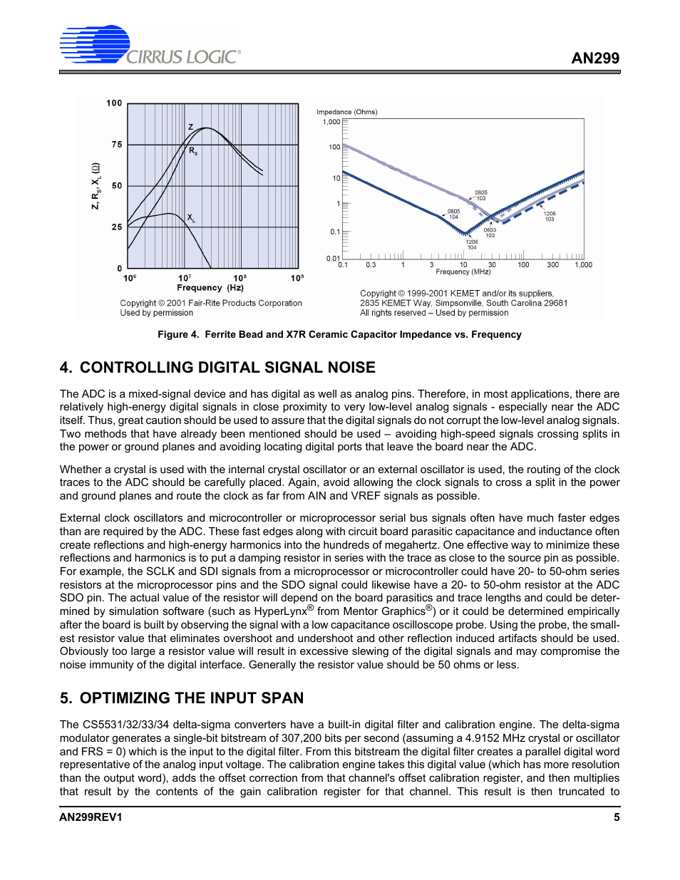 Controlling digital signal noise, Optimizing the input span, Figure 4 | An299 | Cirrus Logic AN299 User Manual | Page 5 / 10