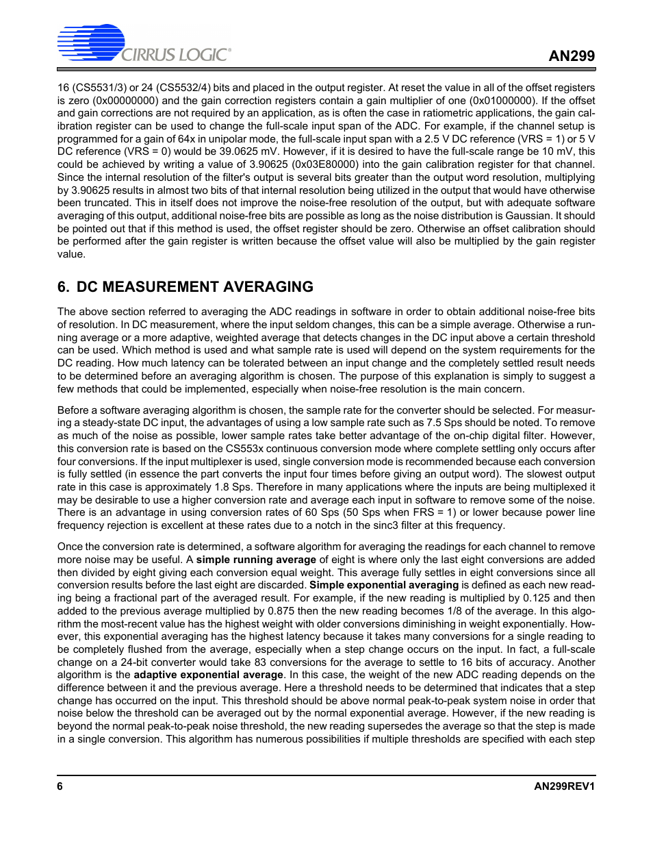 Dc measurement averaging, An299 | Cirrus Logic AN299 User Manual | Page 6 / 10