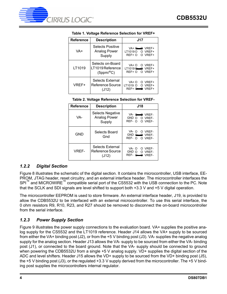 2 digital section, 3 power supply section, 2 digital section 1.2.3 power supply section | Cdb5532u | Cirrus Logic CDB5532U User Manual | Page 4 / 22