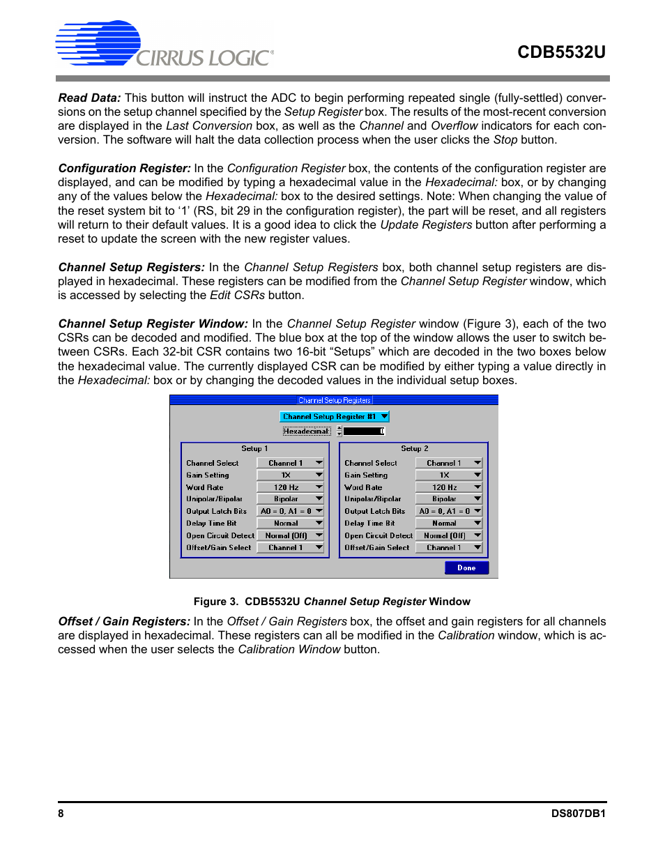 Figure 3. cdb5532u channel setup register window, Cdb5532u | Cirrus Logic CDB5532U User Manual | Page 8 / 22
