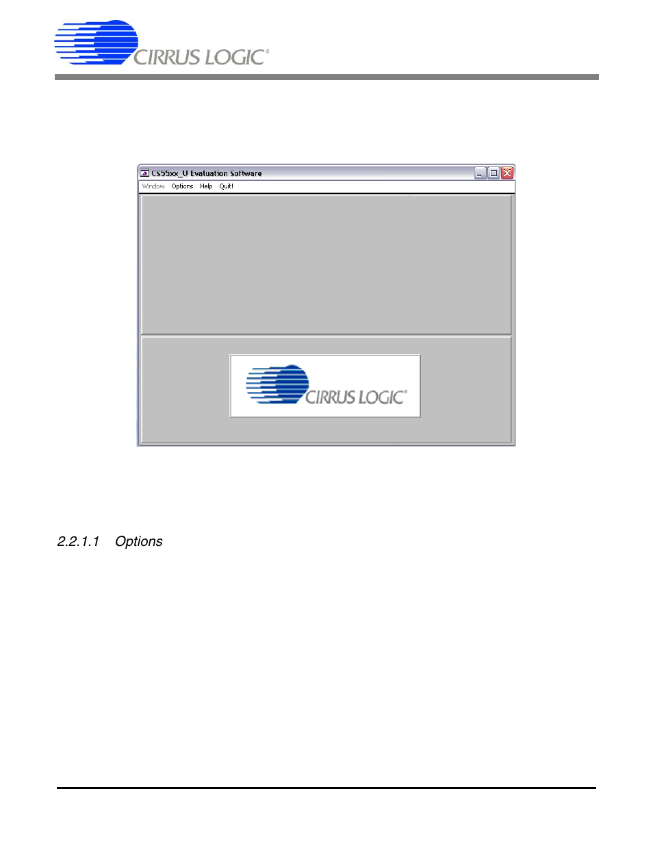 1 start-up window, 1 options, Figure 4. cdb5534u start-up screen | Cdb5534u | Cirrus Logic CDB5534U User Manual | Page 10 / 22