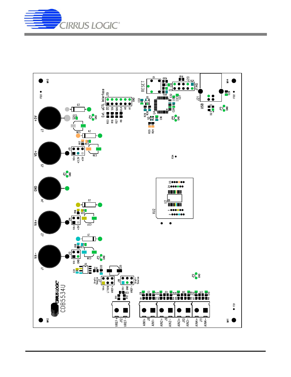 Board layout, Figure 10. top silkscreen, Cdb5534u | Cirrus Logic CDB5534U User Manual | Page 18 / 22