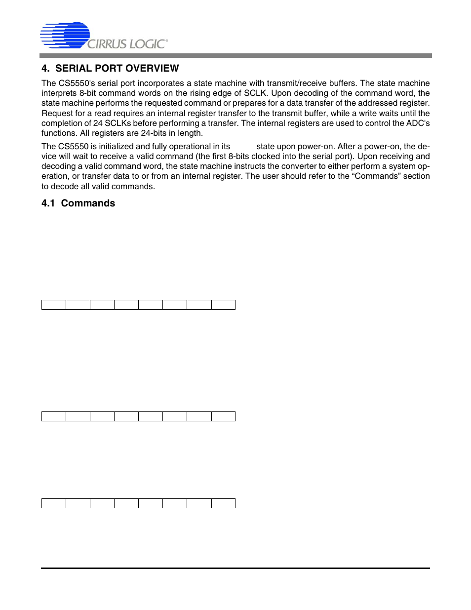 Serial port overview, 1 commands, Cs5550 | Cirrus Logic CS5550 User Manual | Page 15 / 24