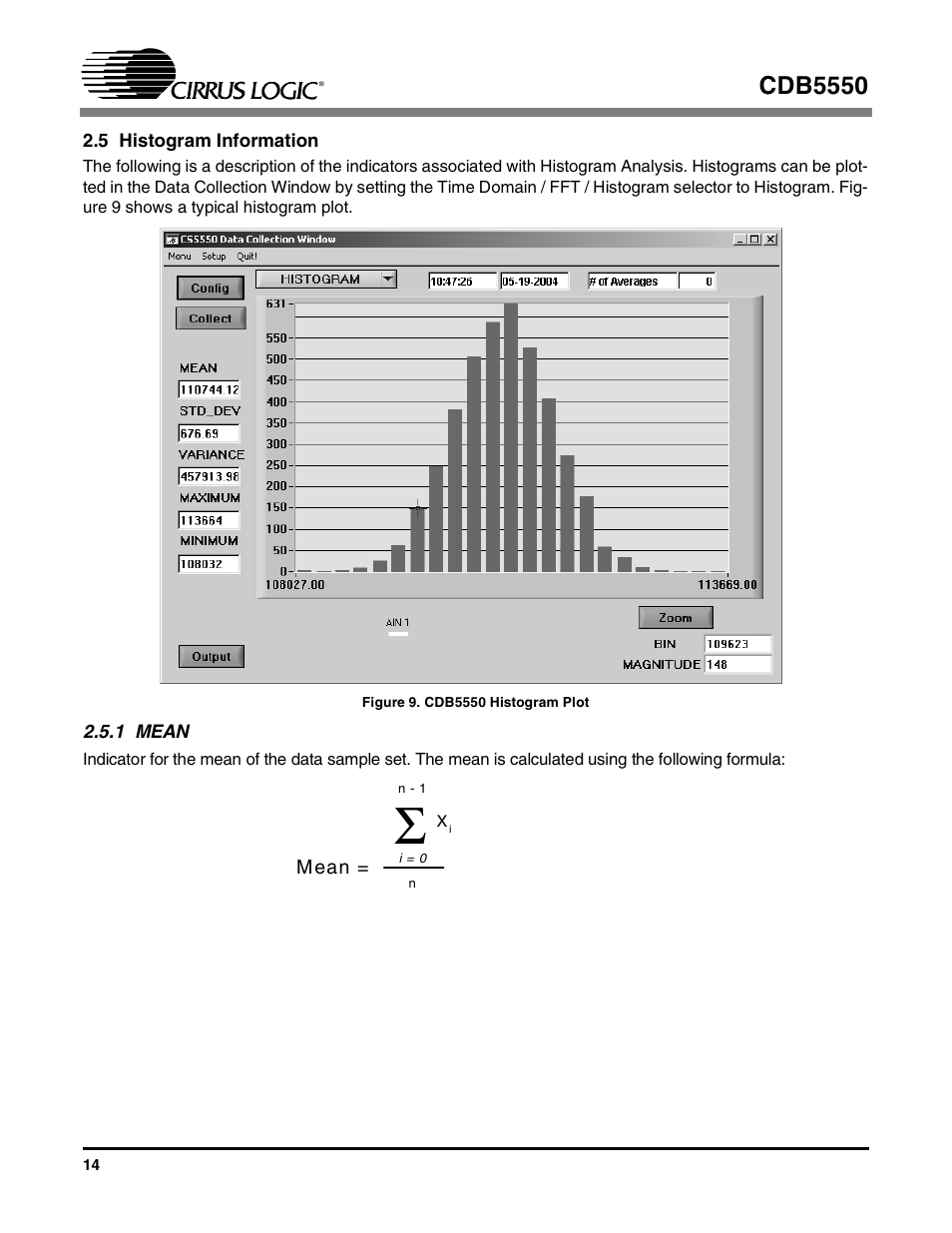 5 histogram information, 1 mean, Figure 9. cdb5550 histogram plot | Cdb5550 | Cirrus Logic CS5550 User Manual | Page 14 / 23