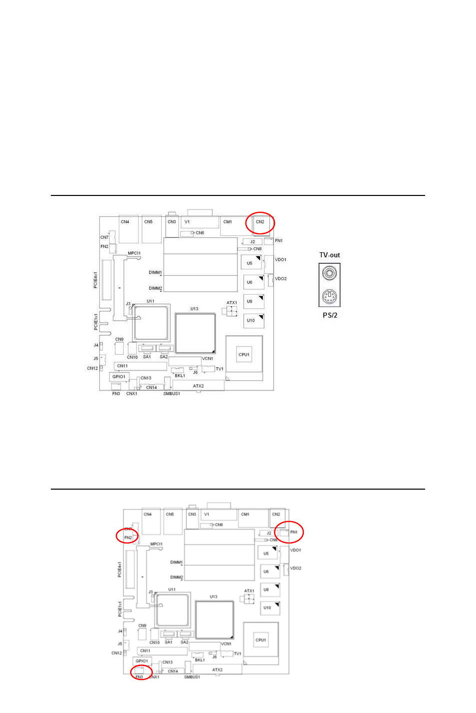 6 external ps/2 and composite tv-out (cn2), 7 fan connector (fn1/fn2/fn3) | Advantech DVMB-554E User Manual | Page 31 / 94