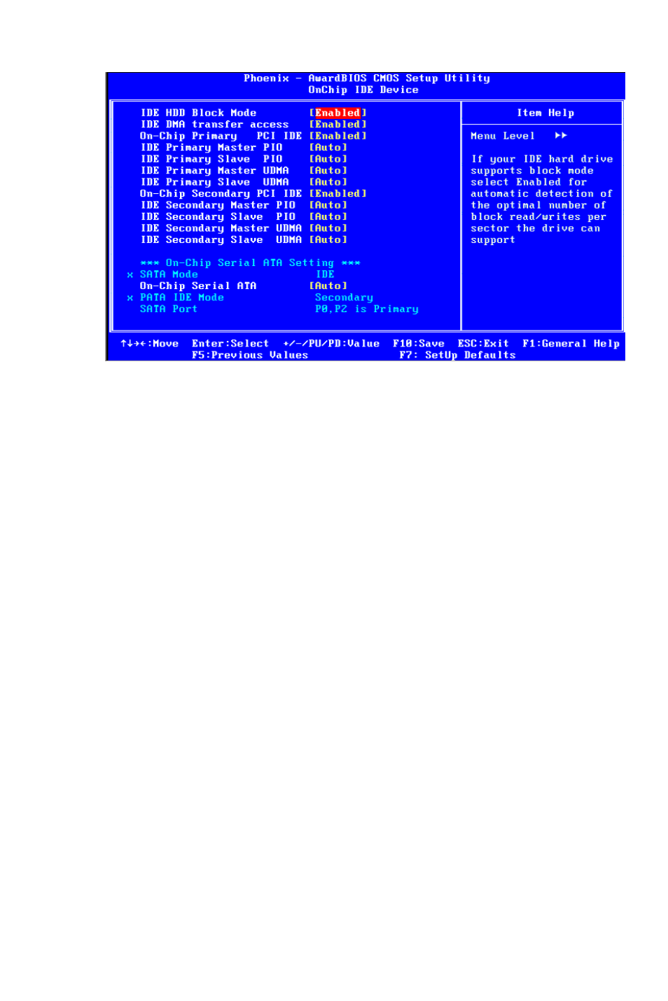 1 ide hdd block mode, 2 ide dma transfer access, 3 on-chip primary / secondary ide device | 4 sata mode | Advantech DVMB-554E User Manual | Page 52 / 94